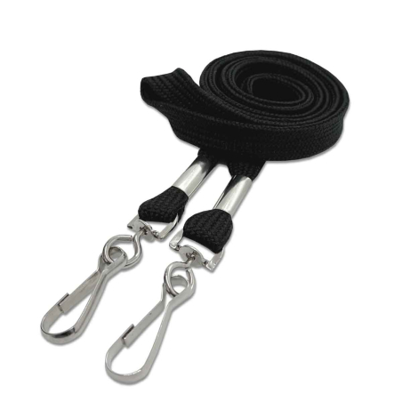 Cordon tour de cou 12mm -  attache deux mousquetons simplex noir (miniature)