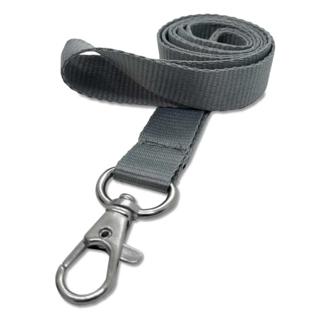 Cordon tramé PREMIUM 15 mm avec mousqueton fermoir - Gris - miniature