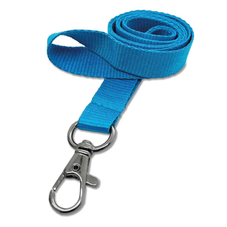 Cordon tramé PREMIUM 15 mm avec mousqueton fermoir - Bleu céruléen - miniature