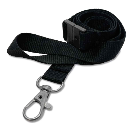 Cordon PET recyclé 15mm avec mousqueton fermoir sans nickel - Noir - miniature